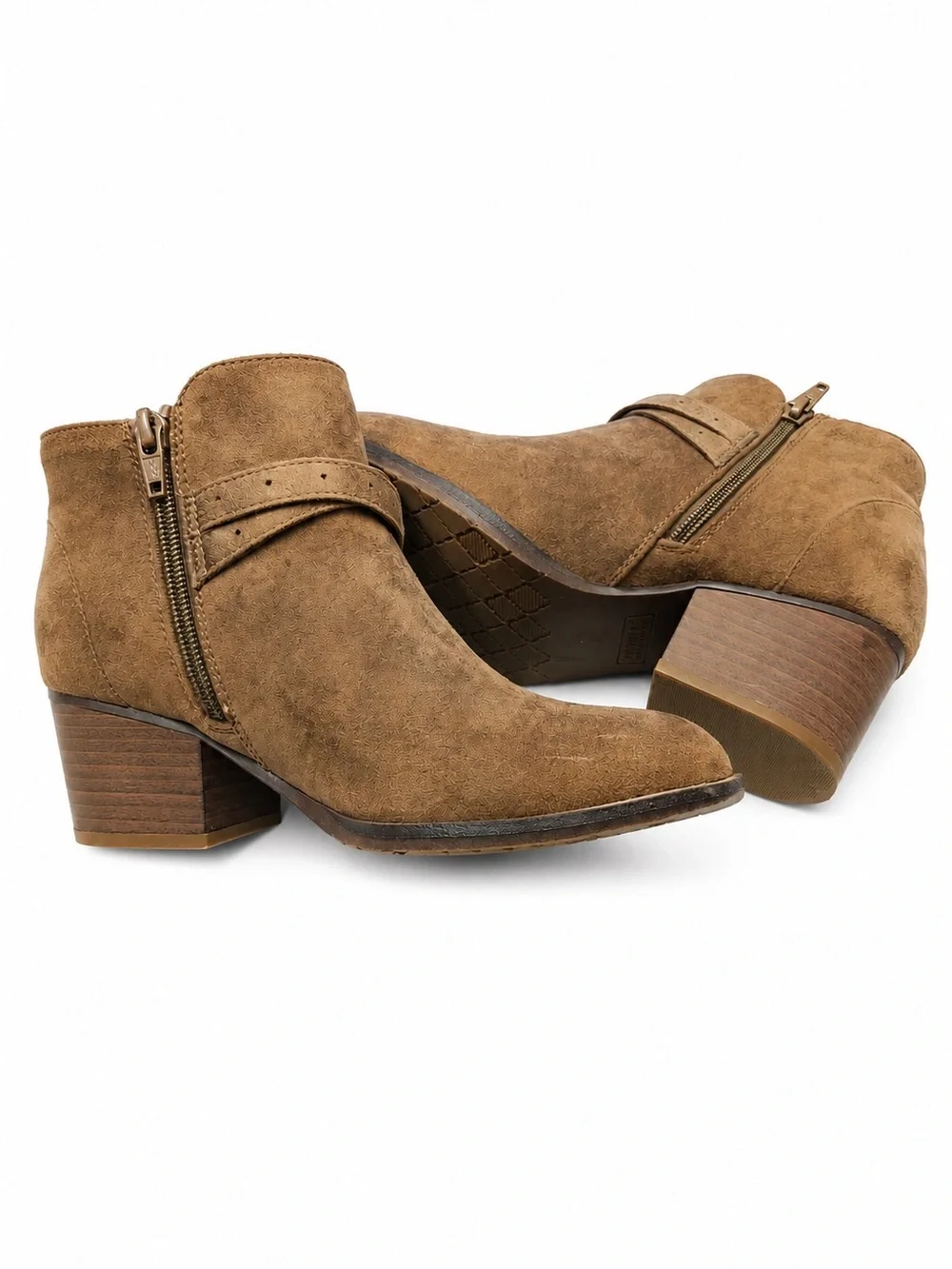 Suede Double-Buckle Ankle Booties - Taupe